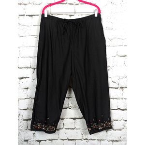CHRISTOPHER & BANKS Boho Embroidered Linen Rayon Cropped Pants Pockets Size XL